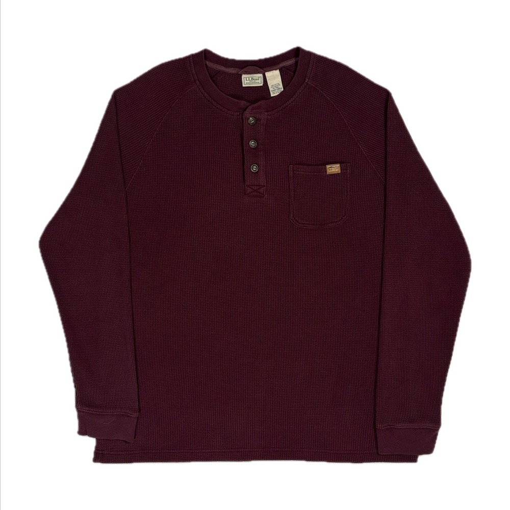 LL Bean maroon red waffle knit Henley longsleeve shirt mens large tall